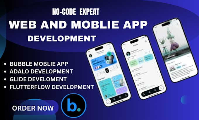 build no code mvp, saas, web and mobile app using bubble, adalo, glide