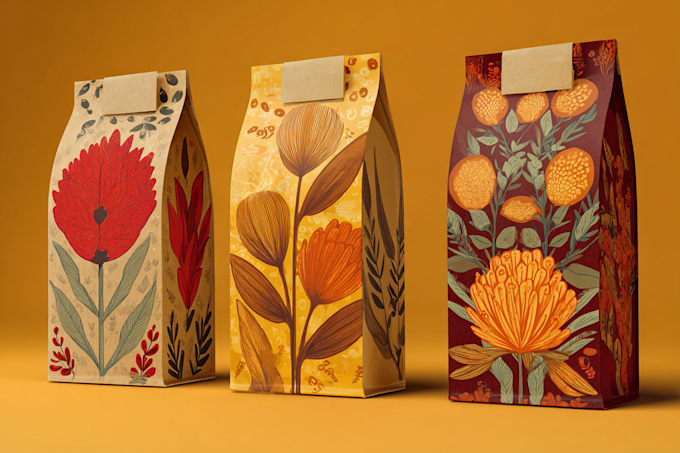 design a creative food product packaging, pouch, box design