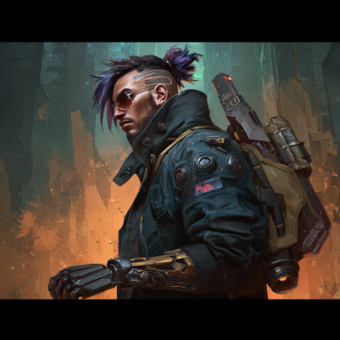 design cyberpunk and fantasy character splash art