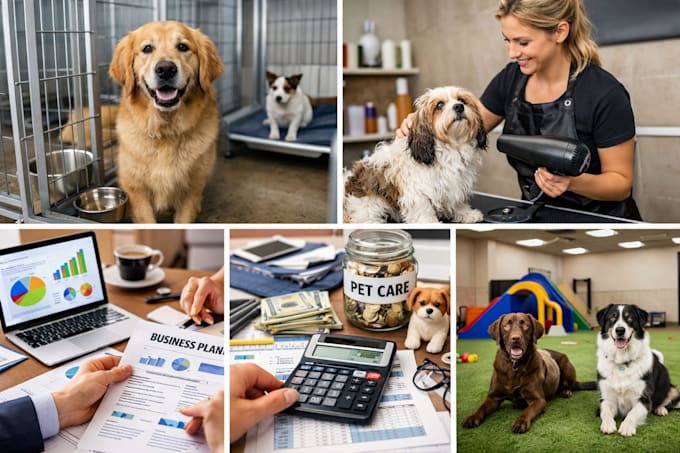 write a dog daycare, pet care and kennel business plan for you