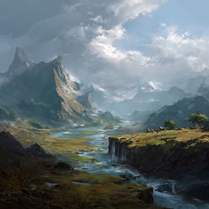 illustrate a fantasy landscape design illustrations