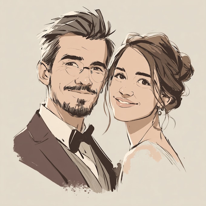 draw couple portrait for wedding illustration