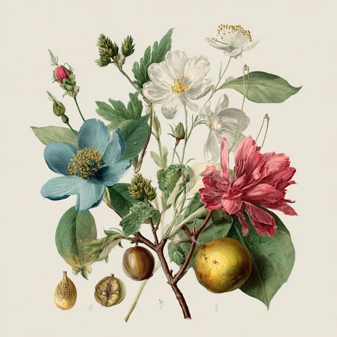 draw botanical illustrations of flowers, plants