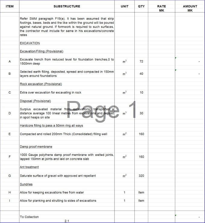provide quantity surveying and estimating services
