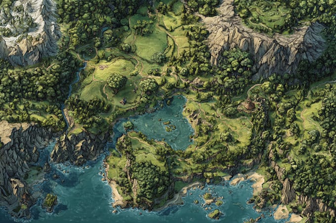 make fantasy map illustration for dnd, novels and games