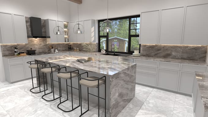 model render 3d kitchen remodel cabinet bath interior design 2d floorplan