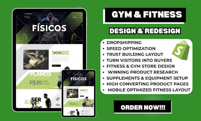 design a high converting custom fitness gym shopify store for dropshipping
