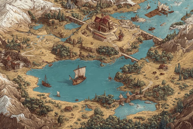 make fantasy map illustration for dnd, novels