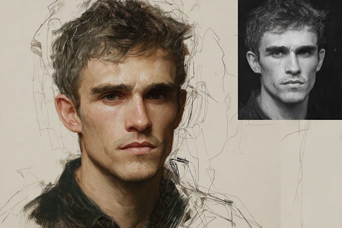 do hand draw realistic digital oil painting portrait