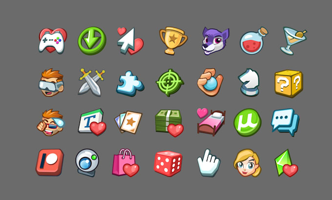 design a 3d cartoony vector icon set