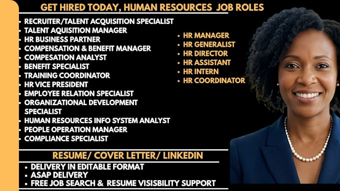 write resume for HR assistant, HR manager, HR director, HR generalist, HR resume