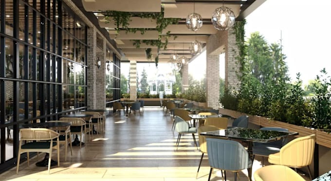 do modern 3d interior design for restaurant, cafe, bakeries, coffee shop and bar