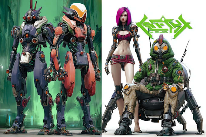 draw mecha robot armor character concept for you