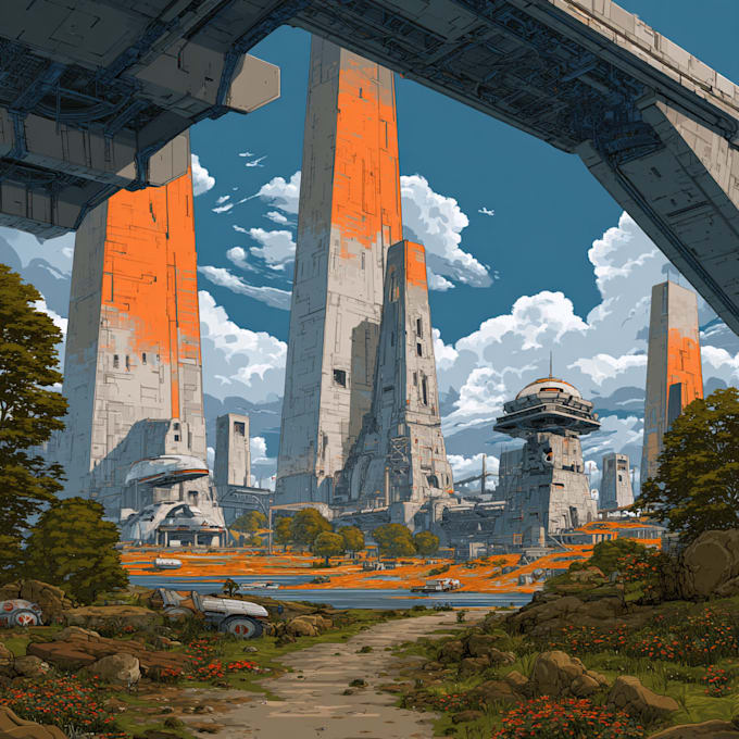 Do a beautiful sci fi cyberpunk science fiction city illustration by ...