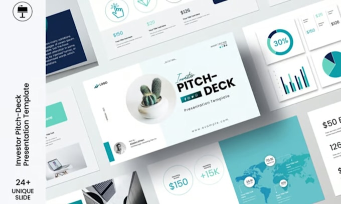 create modern startup pitch deck design with visual and market research