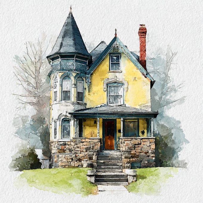 paint a unique style watercolor house portrait