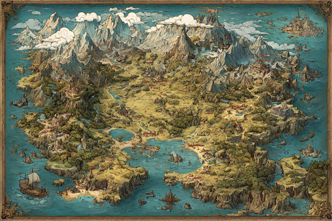 draw fantasy map illustration isometric map