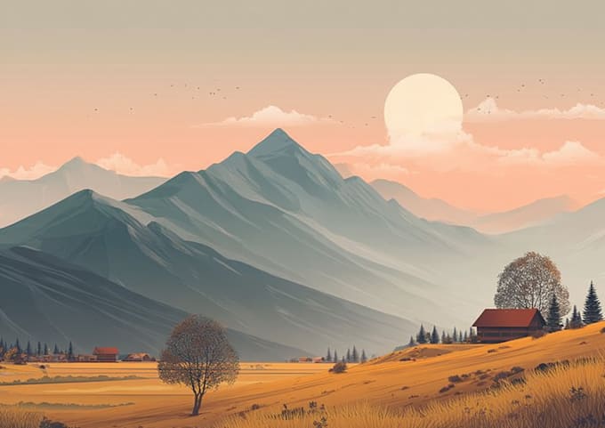 create a flat landscape illustrations in a unique style