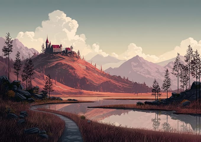 illustrate beautiful flat landscape illustration art