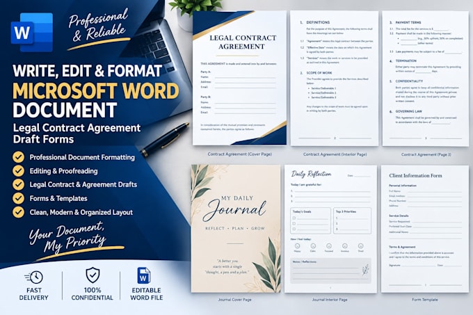 write, edit format microsoft word document, legal contract agreement draft forms