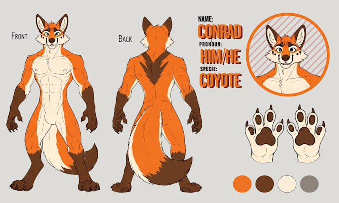 Draw furry ref sheet fursona refsheet anthro art fursona oc as your ...
