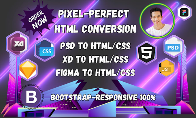 convert figma to html, psd to html, and xd to html css bootstrap responsive