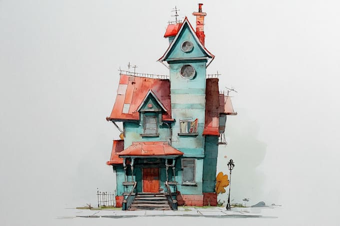 draw cartoony watercolor house
