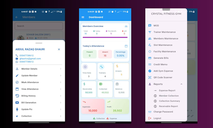 develop a gym management system with mobile and web app