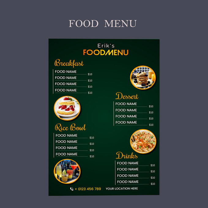 design food menu, restaurant menu, digital menu