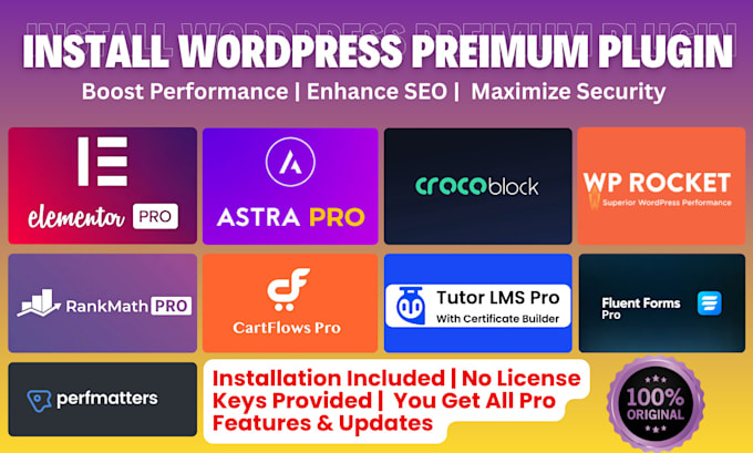 install elementor pro, crocoblock, wp rocket, astra, yoast SEO and rank math pro