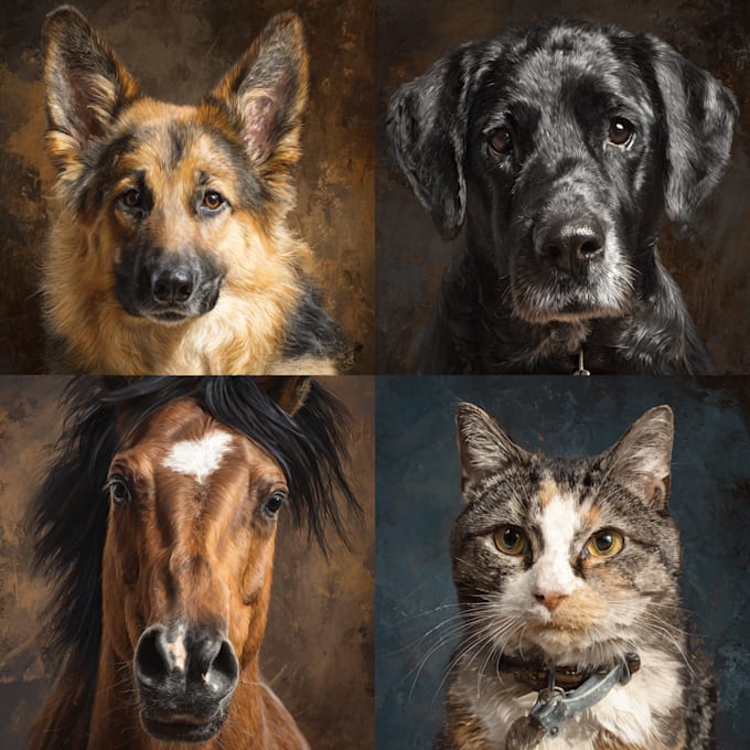 do realistic digital pet portrait dog, cat, horse
