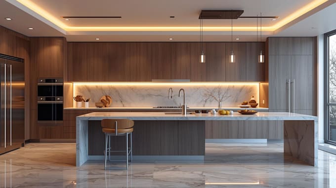 do kitchen and bathroom interior design and 3d rendering