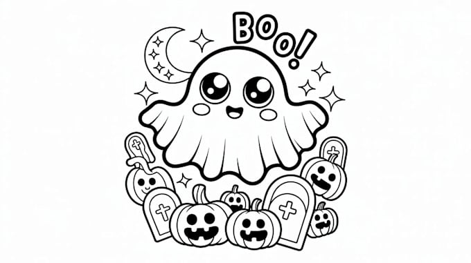 spooky kawaii coloring pages hand drawn horror
