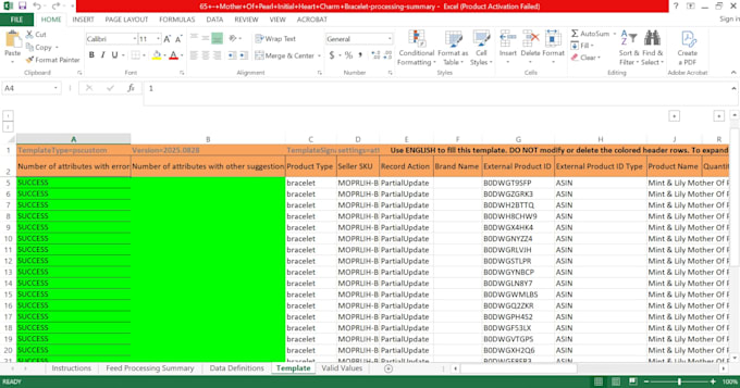 fix and create amazon bulk listings via a flat file template