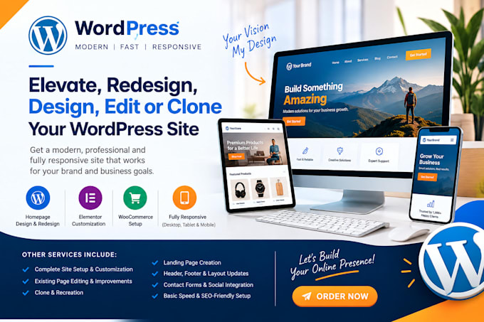 elevate, redesign, design, edit or clone wordpress homepage, wordpress website