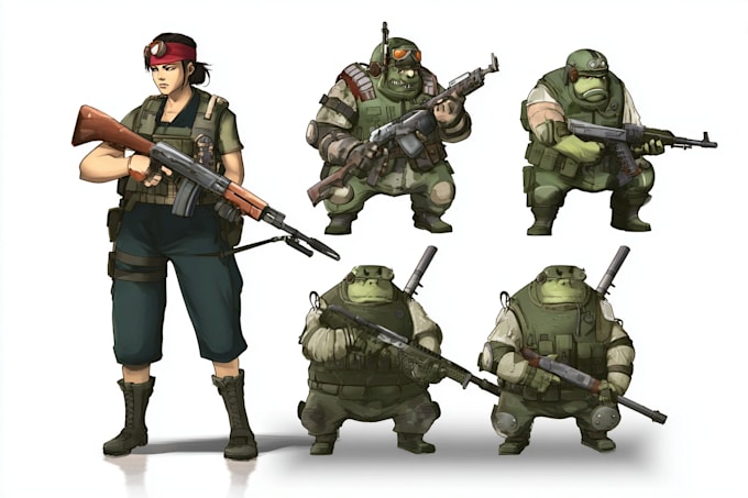 draw 2d game art military character design