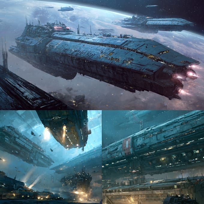 draw a spaceship or vehicle design and spaceship concept art