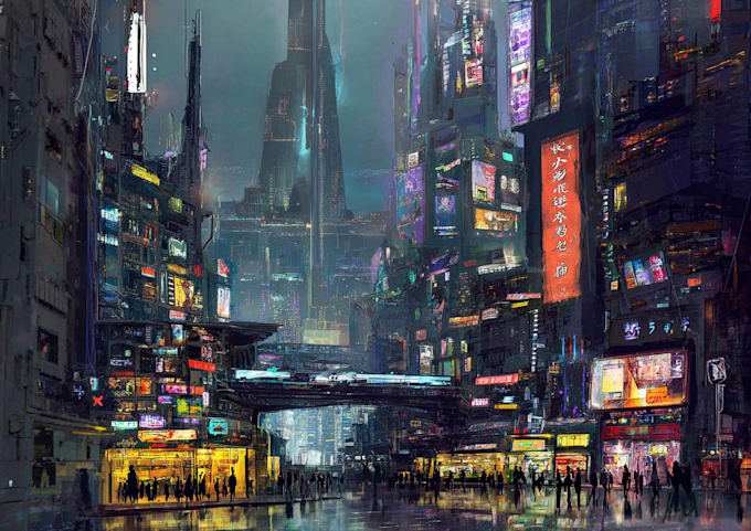 create a cyberpunk futuristic city art