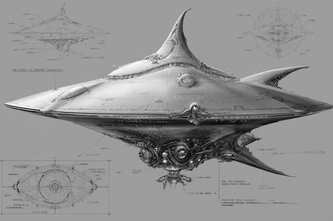 create sci fi illustrations of spaceships, ufos, or vehicles