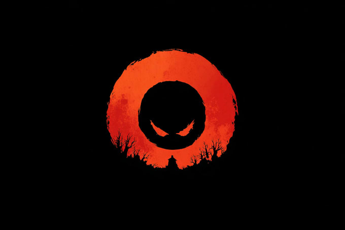 design circle shaped logo halloween, horror styled