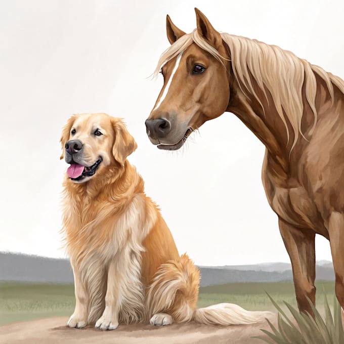 draw realistic digital pet portrait dog, cat, horse