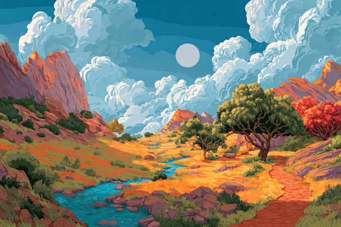 draw a flat vector landscape illustration