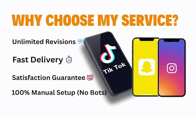 setup and create snapchat account, plus instagram and tiktok