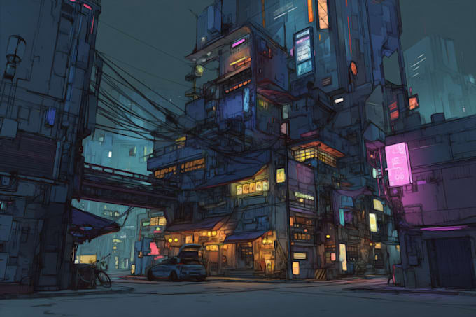 Draw a city of cyberpunk concept art and illustration by Giovannllow ...
