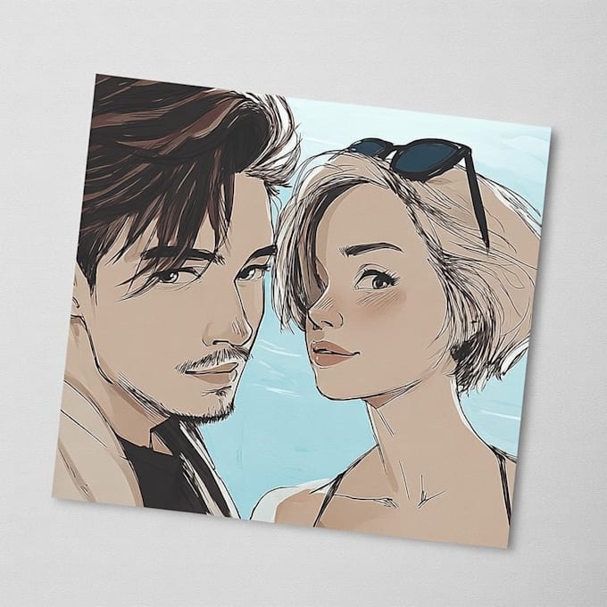 draw you anime couple art portrait