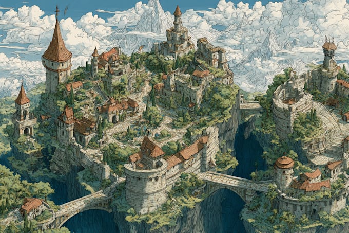 make fantasy map illustration for dnd, novels and