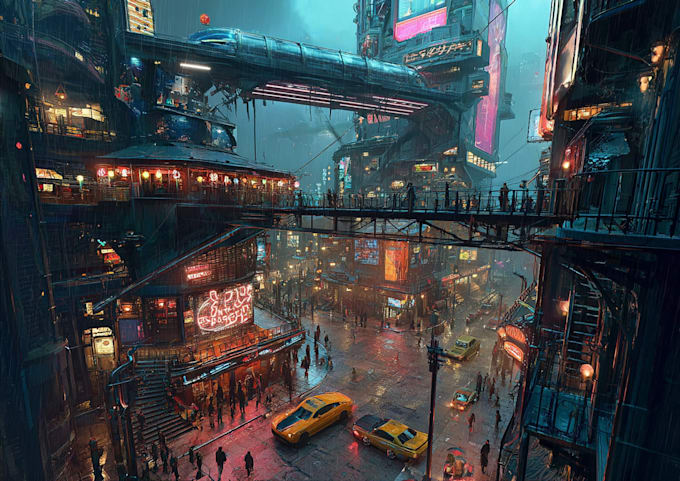 Paint a cyberpunk futuristic city art by Raviulkner | Fiverr