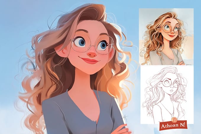 do cute disney cartoon portrait
