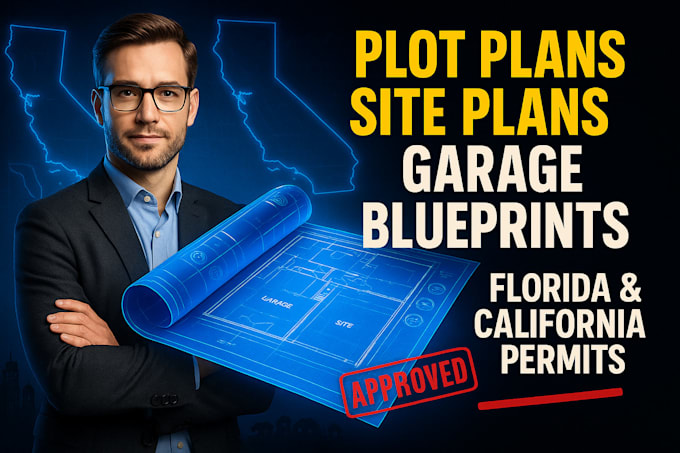 design plot plan, site plan, garage plan, blueprint for permit in florida, ca