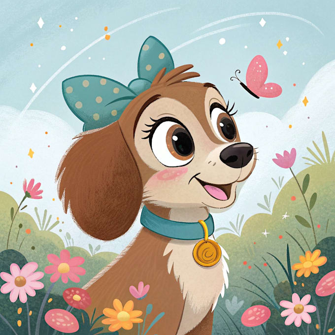 cute disney style pet portrait